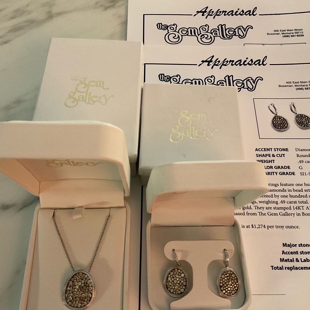 NWB Allison Kaufman Gold With Diamonds  Sapphire Earrings Necklace Set Appraisal